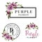 Set of feminine logo watercolor flower purple