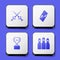 Set Fencing, Flippers for swimming, Award cup and Bowling pin icon. White square button. Vector