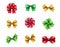 Set of festive bows isolated on white background, gift design elements, Christmas clip art illustration