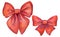 Set of festive bows made of satin red ribbon, watercolor , isolated on a white background