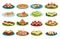Set of festive snacks. Canape fresh snack and tasty appetizers for party menu cartoon vector