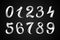 Set of festive white ribbon digits vector. iridescent gradient number geometric design on black background