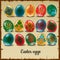 Set of fifteen colorful Easter eggs