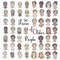 Set of fifty hand drawn faces of diverse older people 50+