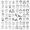 Set of fifty hand drawn faces of diverse older people 50+