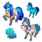 A set of figurines in the form of fairy pony isolated on a white background. Vector cartoon close-up illustration.