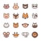 Set of filled outline animal icons on white background