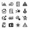 Set of Finance icons, such as Dollar wallet, Diagram graph, Pyramid chart symbols. Vector