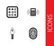 Set Fingerprint, Graphic password protection, Key and Security keypad access panel icon. Vector
