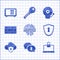 Set Fingerprint, Protection of personal data, Laptop and lock, Shield with keyhole, Cloud shield, Bricks, Ringing alarm