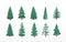 Set of fir tree with snow texture. Pine and spruce xmas vector illustration isolated on white background. Simple flat