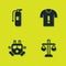 Set Fire extinguisher, Scales of justice, Gas mask and T-shirt protest icon. Vector