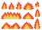 Set of fire flame icon in cartoon and flat style. Isolated object in different forms.