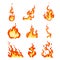 Set of fire flames isolated on white background  Vector illustration