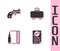 Set Firearms license certificate, Small gun revolver, Bullet and Weapon case icon. Vector