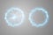 Set of fireballs on a transparent light blue background. Vector illustration, abstract electric lightning. Light flash