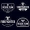 Set of firefighter volunteer, rescue team emblems, labels, badges and logos in monochrome style