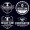 Set of firefighter volunteer, rescue team emblems, labels, badges and logos in monochrome style