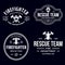 Set of firefighter volunteer, rescue team emblems, labels, badges and logos in monochrome style