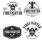 Set of firefighter volunteer, rescue team emblems, labels, badges and logos in monochrome style