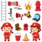 Set of firefighting elements cartoon