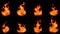 Set of fires on black background. Variety vector fires in flat style