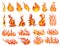 Set of fires. Collection of fire walls. Illustration of a burning strip. Flame drawing. Flaming wall. Vector