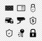 Set Firewall, security wall, Safe, Lock and check mark, Shield with, Cryptocurrency key, Folder lock and Security camera