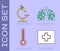 Set First aid kit, Microscope, Medical thermometer and Virus cells in lung icon. Vector