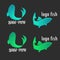 A set of fish logos. Fish logo in green and blue.