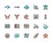 Set of Fish and Seafood Color Line Icons. Flounder, Eel, Turtle, Crab and more.