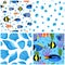 Set of Fish underwater with bubbles. Undersea seamless pattern