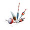 Set of Fishing Bobber is drawn on a white bright background and different patterns of floats