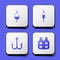 Set Fishing float, hook and jacket icon. White square button. Vector