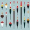 Set of fishing floats. Can be used for fishing design. Vector illustration