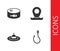 Set Fishing hook, Canned fish, float water and Location fishing icon. Vector