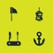Set Fishing net with fish, Anchor, Swiss army knife and icon. Vector