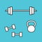 Set of fitness dumbells, barbells icon