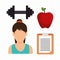 Set fitness girl apple barbell clipboard