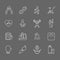 Set of Fitness Vector Line Icons. Includes running, yoga, dumbbell, bottle and more. In gray background