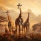 Set of five african giraffes in different posings