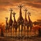 Set of five african giraffes in different posings