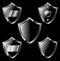Set of five black steel shields