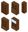 Set of five book cupboards. Isometric.