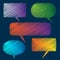 Set of five colourful speech bubbles on a dark background, in a sketchy style with colourful gradients