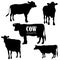 Set of five cow silhouettes