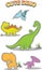 set five cute dinosaurs with playful color illustration
