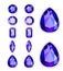 Set of five forms of violet gemstone