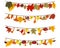 Set of five garlands with autumn leaves, mushrooms and vegetables