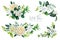 Set of five lush white floral bouquets